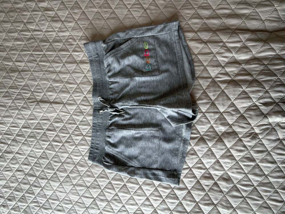 bebe Sport Women's Heather Gray Lounge Shorts with Rainbow Logo Embroidery